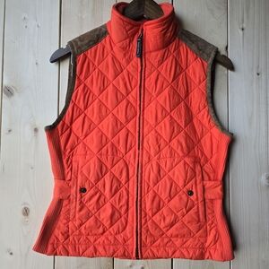 Ralph Lauren Sport Orange Quilted Suede Leather Zip Front Vest Women's Medium